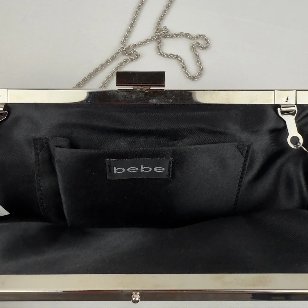 Black Metal Mesh Evening Clutch Silver Chain bebe